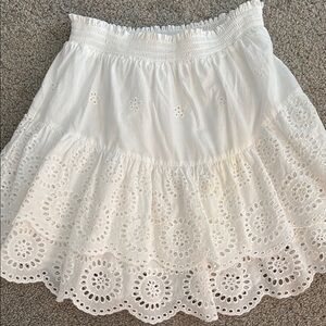 White Mini Skirt Smocked Tiered Resort Wear